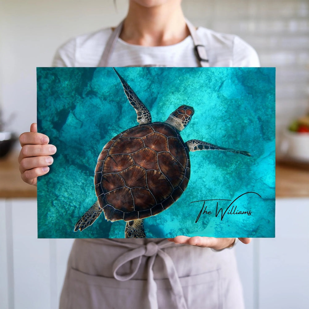 Personalized Sea Turtle Glass Cutting Board – Custom Coastal Kitchen Decor & Gift Idea
