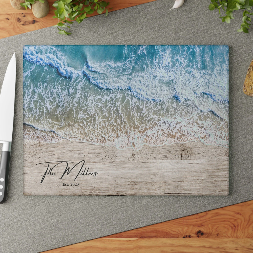 custom ocean wave glass cutting board