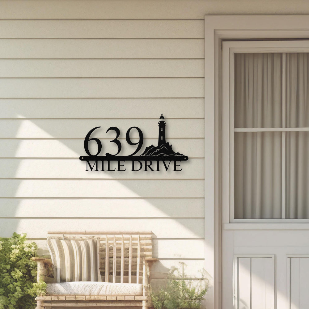 Custom Lighthouse Metal Address Sign