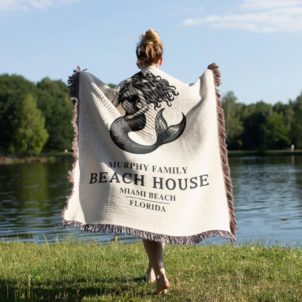 Custom Beach House Woven Blanket