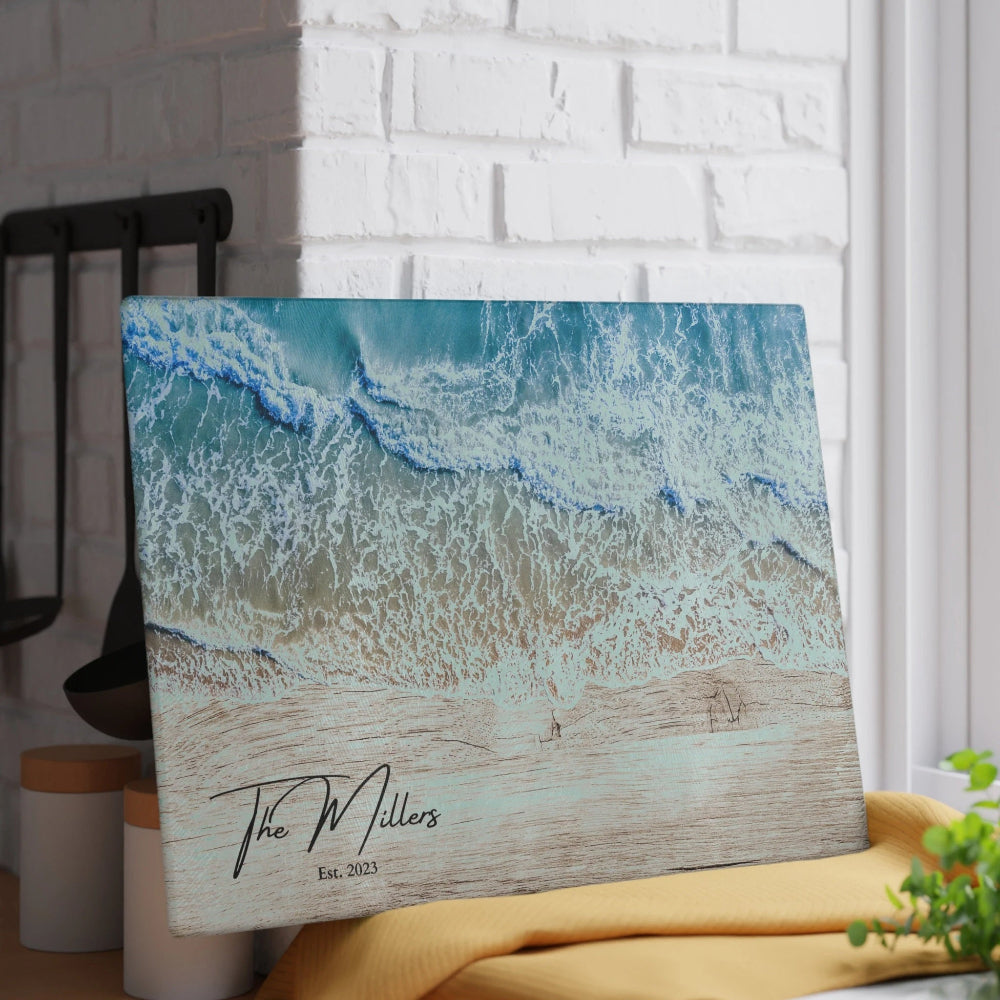 custom ocean wave glass cutting board