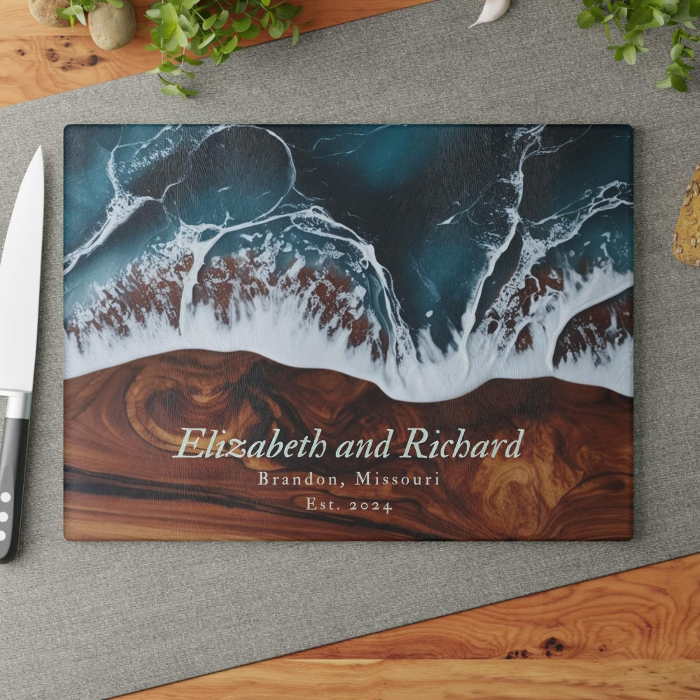 Custom Ocean Wave Glass Cutting Board