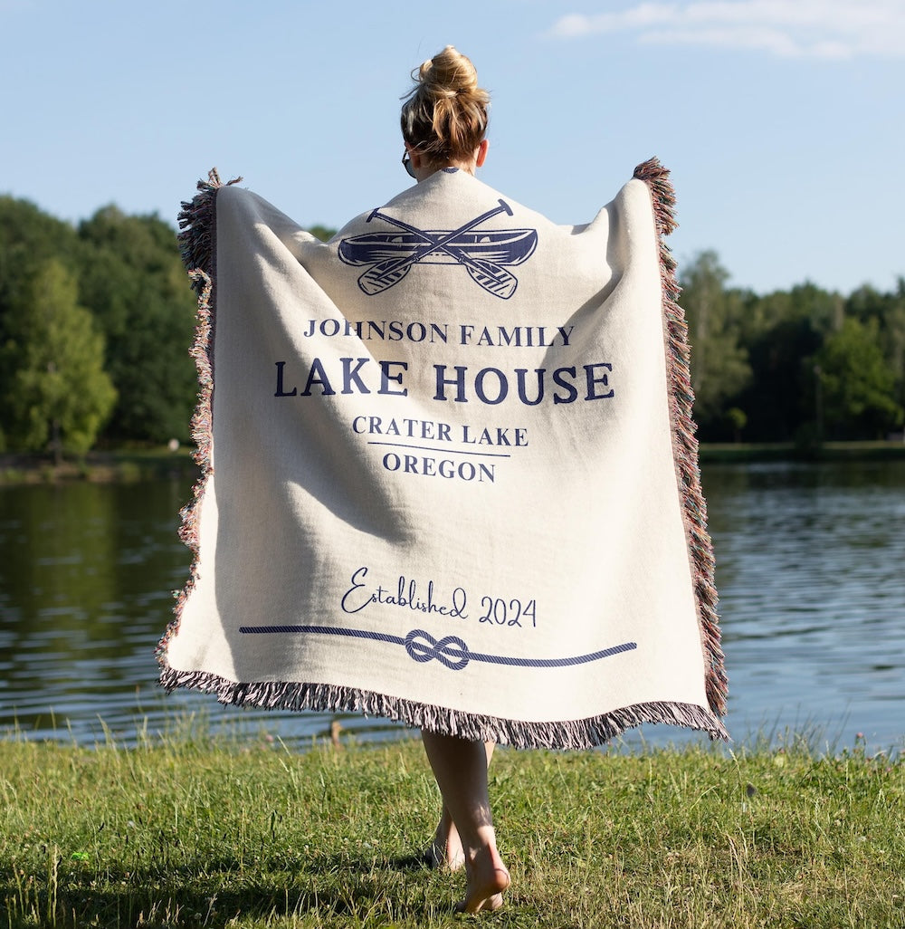 Custom Lake House Woven Blanket