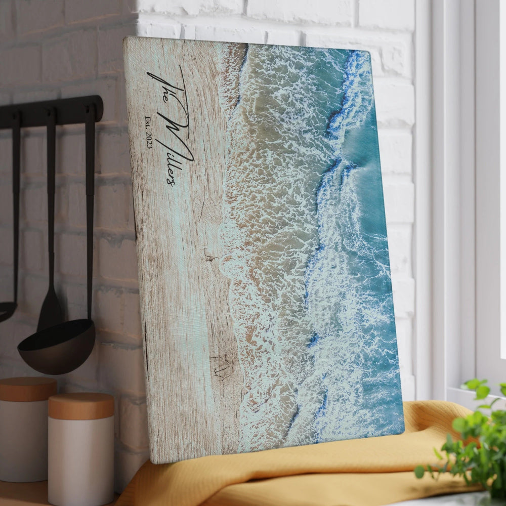 custom ocean wave glass cutting board