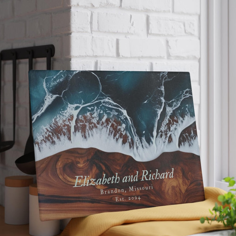 Custom Ocean Wave Glass Cutting Board