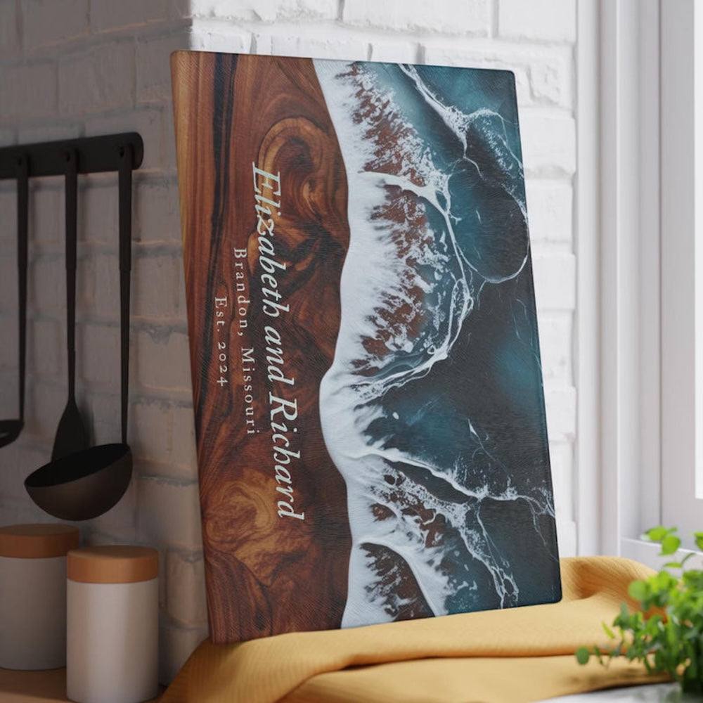 Custom Ocean Wave Glass Cutting Board