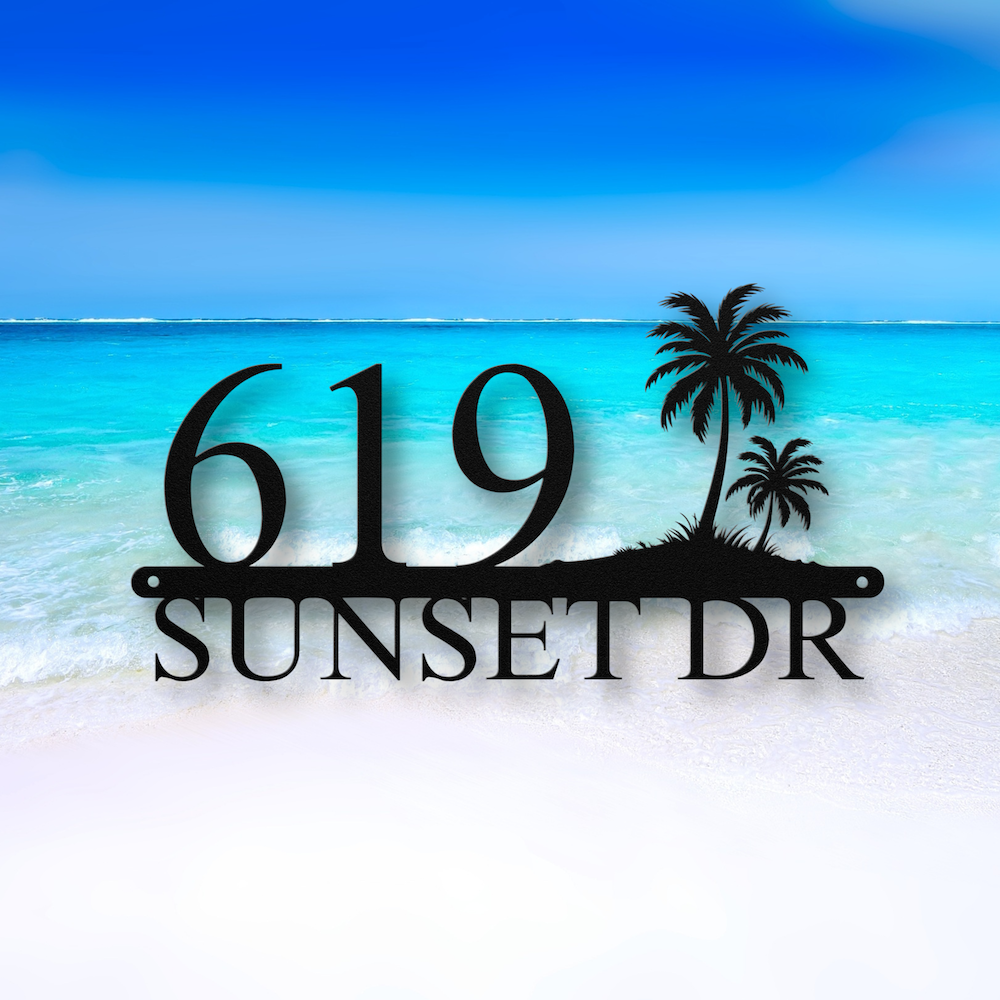 Beach House Palm Tree Address Sign